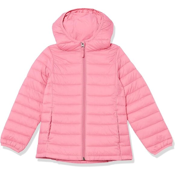 Girls Bright Pink Lightweight Water Resistant Hooded Puffer Jacket Winter Coat - Picture 1 of 5